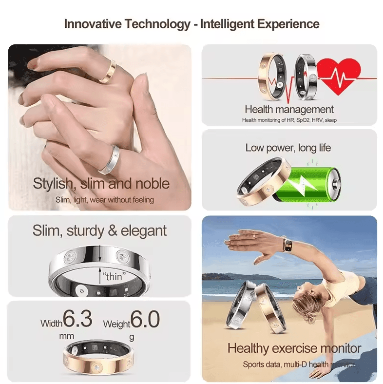 SlimSense HR01 Smart Health Ring – Ultra-Thin Waterproof Heart Rate & Stress Tracker