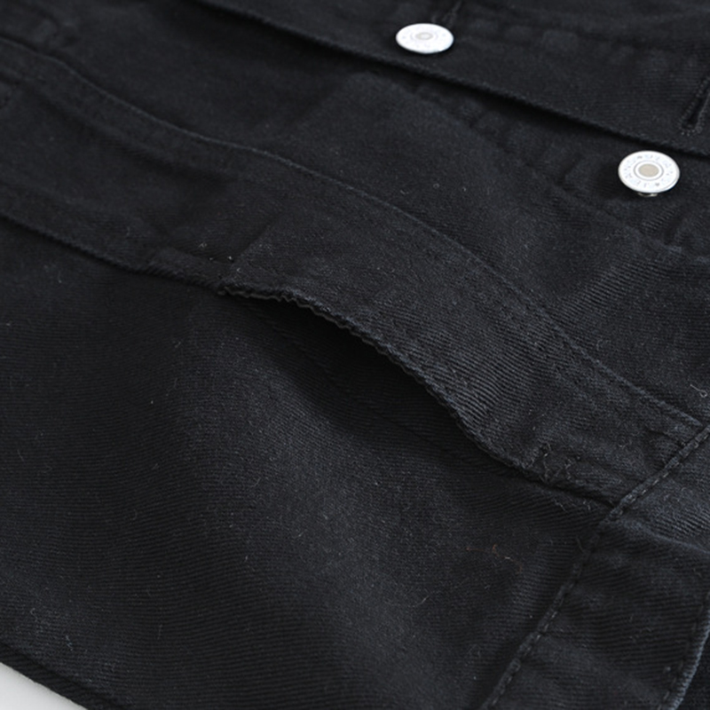 Mens Black Jean Vest, Slim Fit Denim Waistcoat, Fringe Sleeveless Tank Top