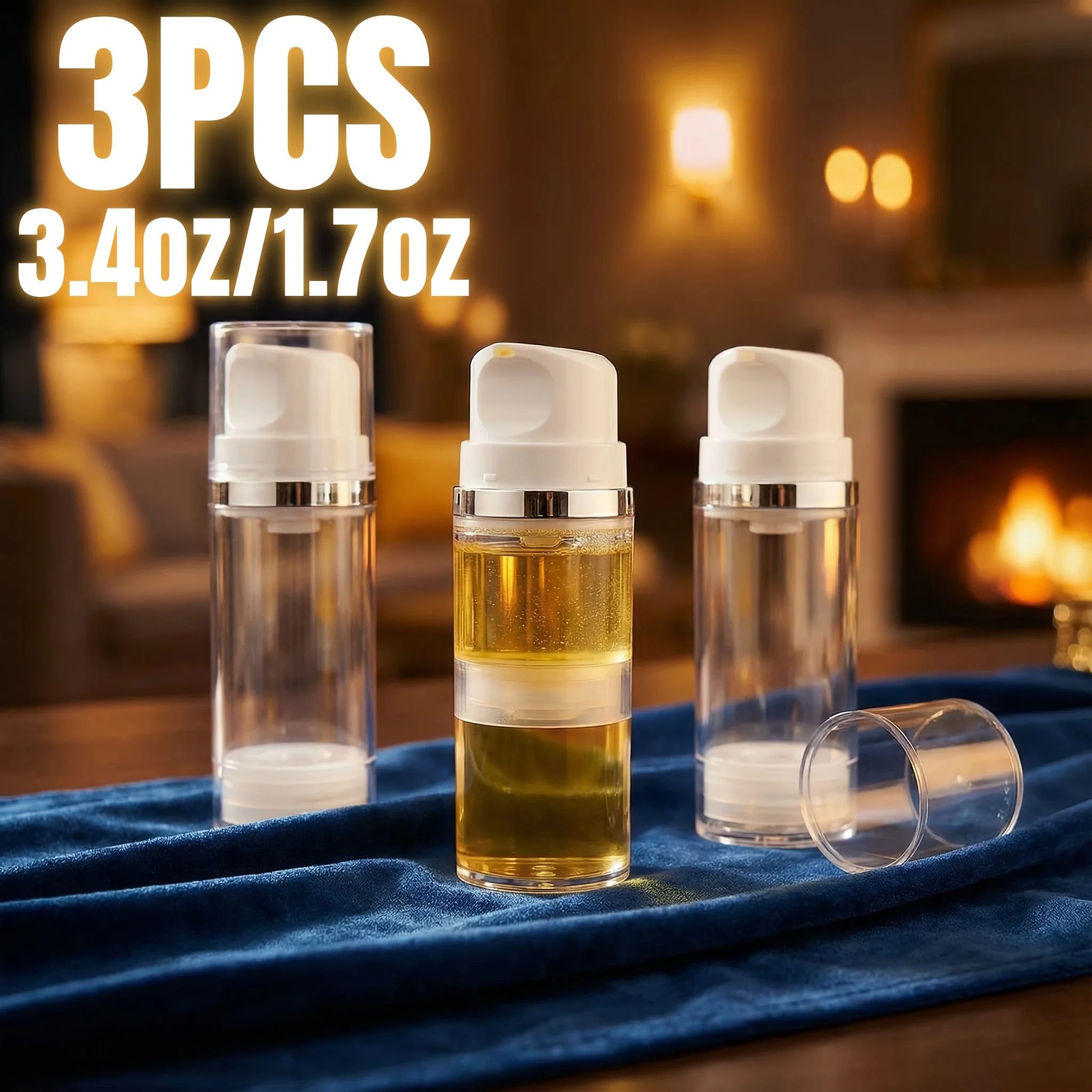 3-Pack Airless Pump Bottles for Travel – Refillable Cosmetic & Lotion Dispensers