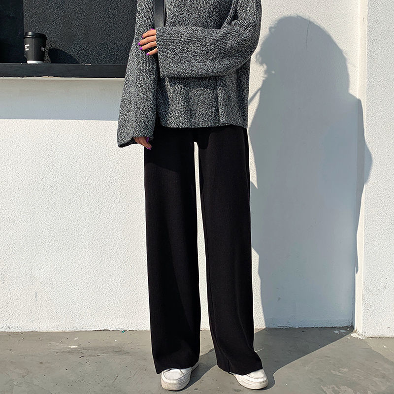 High Waist Straight Pants Casual, Pants Autumn and Winter Knit Sweater, Wide Legs Women Wear Loose Mop Slim