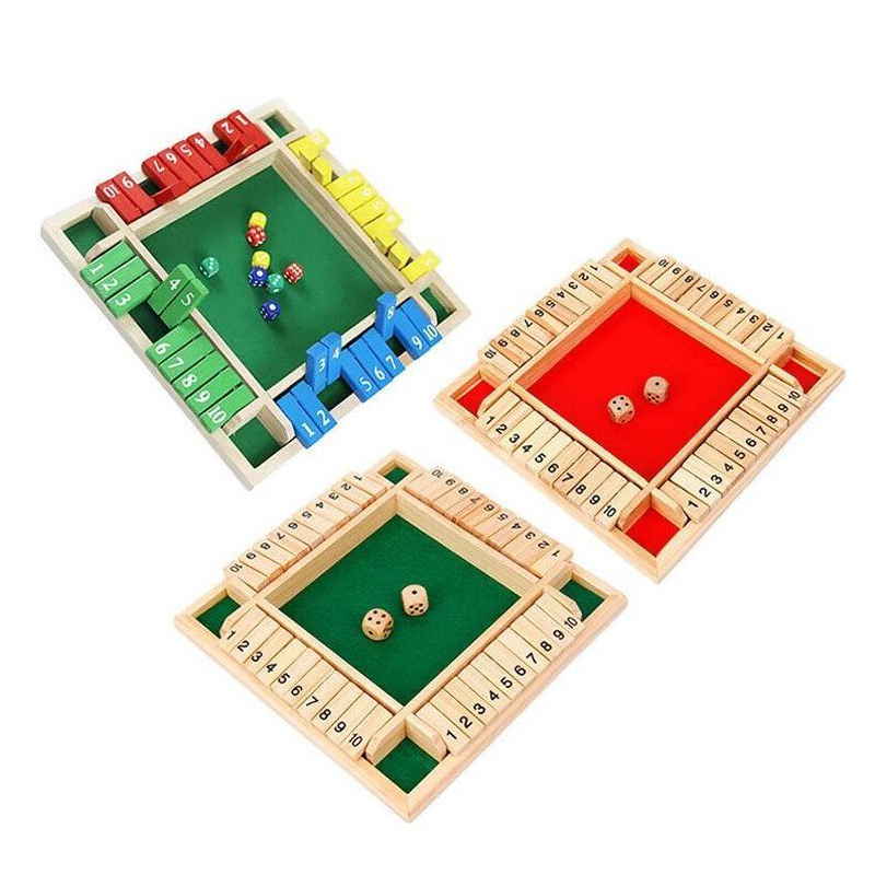 Shut The Box Wooden Dice Board Game, 4 Players, Pub Bar Party Supplies, Family Entertainment Game