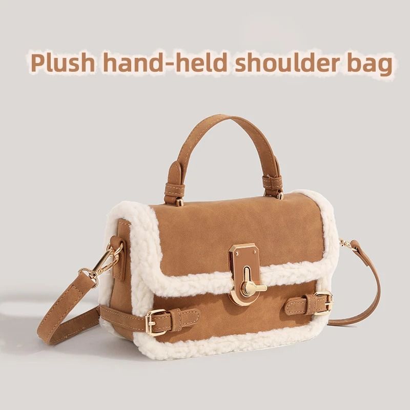Autumn and Winter Plush Patchwork Commuter Bag