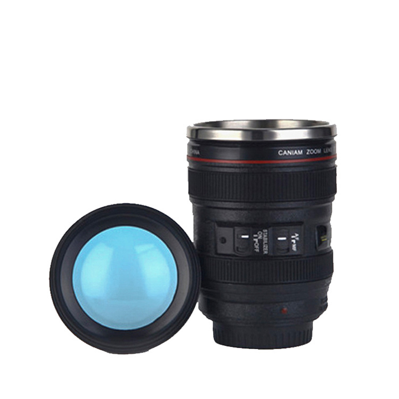 White and Black Camera Lens Mug - Stainless Steel EF24-105mm: Unique Coffee Cup Gift