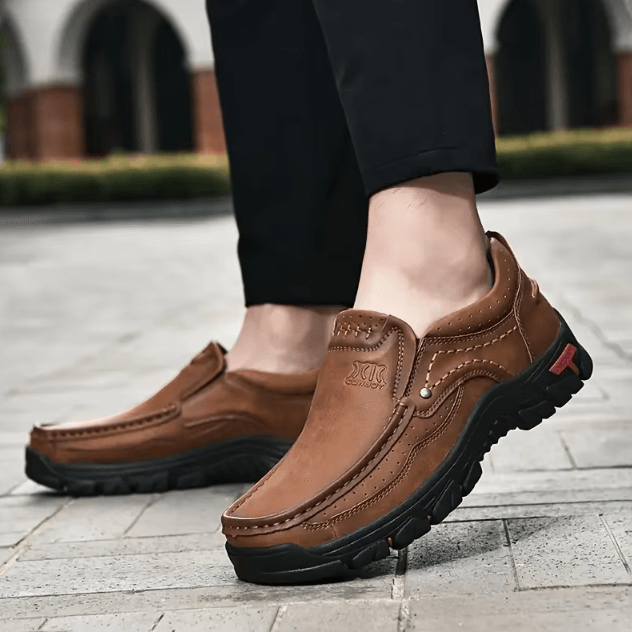 Men Handmade Leather Casual Loafers Comfortable Slip On Walking Shoes