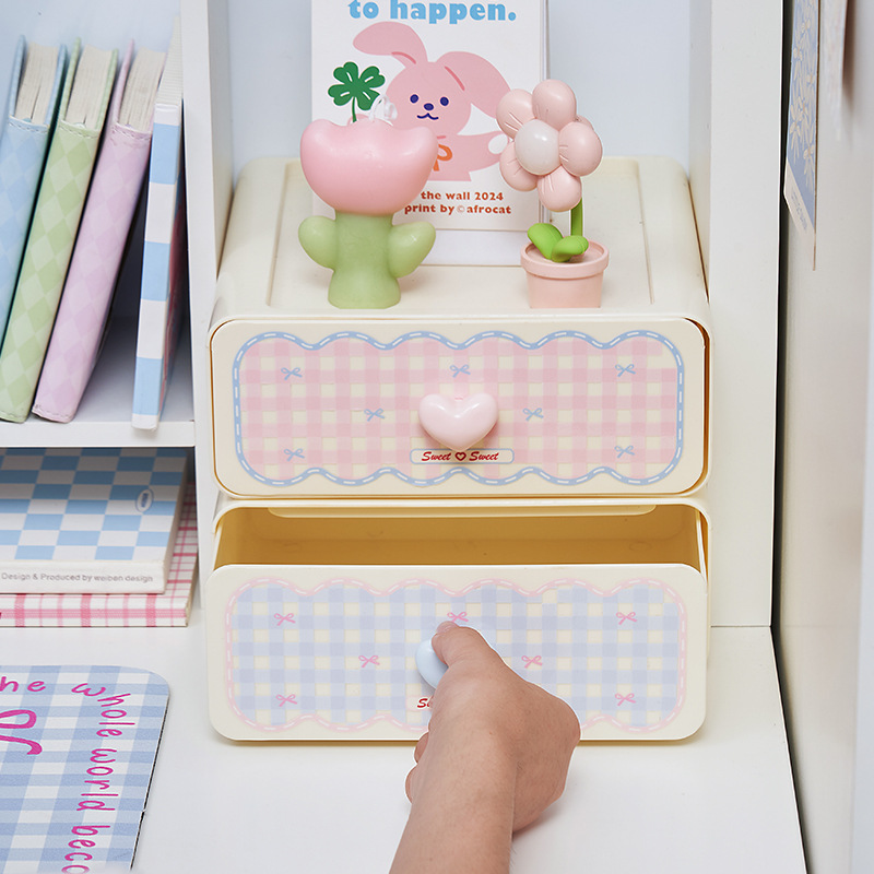 Pink Desktop Rack, Sweetheart Girl Drawer Storage Box, Makeup Brush Holder, Storage for Office Sundries