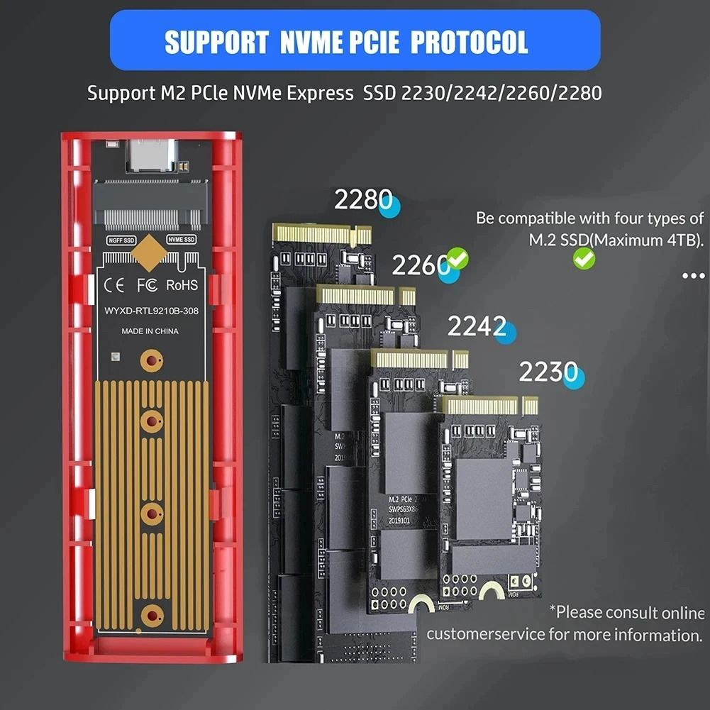 M2 SSD Case NVMe SATA Enclosure Adapter USB C External Drive Housing