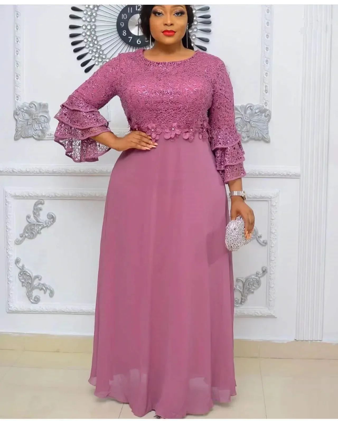 Chamliforve Plus Size African Dashiki Ankara Lace Maxi Dress – Elegant Wedding Party Gown