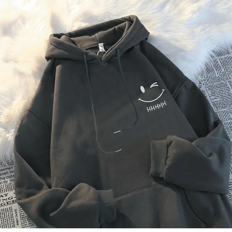 Heavyweight American Hoodie, Men's Smiling Face Pullover, Fashion Couple Thickened Cashmere Sweatshirt