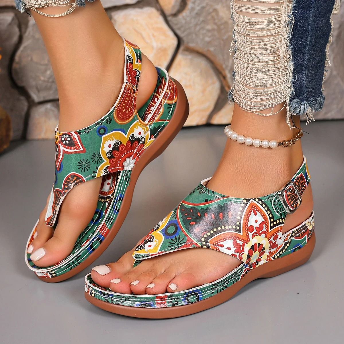 Women Summer Mixed Color Wedge Sandals Casual Outdoor Beach Shoes Large Size