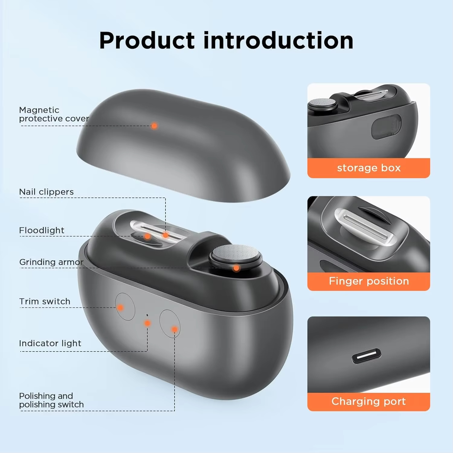 Rechargeable Electric Nail Clipper and Polisher with LED Light Dual Speed Automatic Nail Trimmer