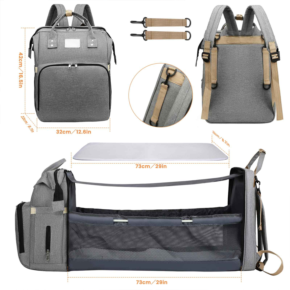 2-in-1 Backpack-Crib, Diaper Bag, Sun Shade, & USB Interface