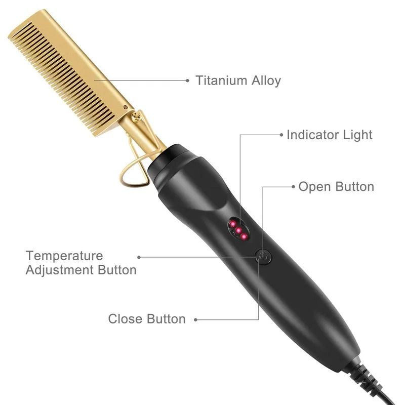 Electric Hot Comb Hair Straightener Fast Heating Pressing Comb Brush