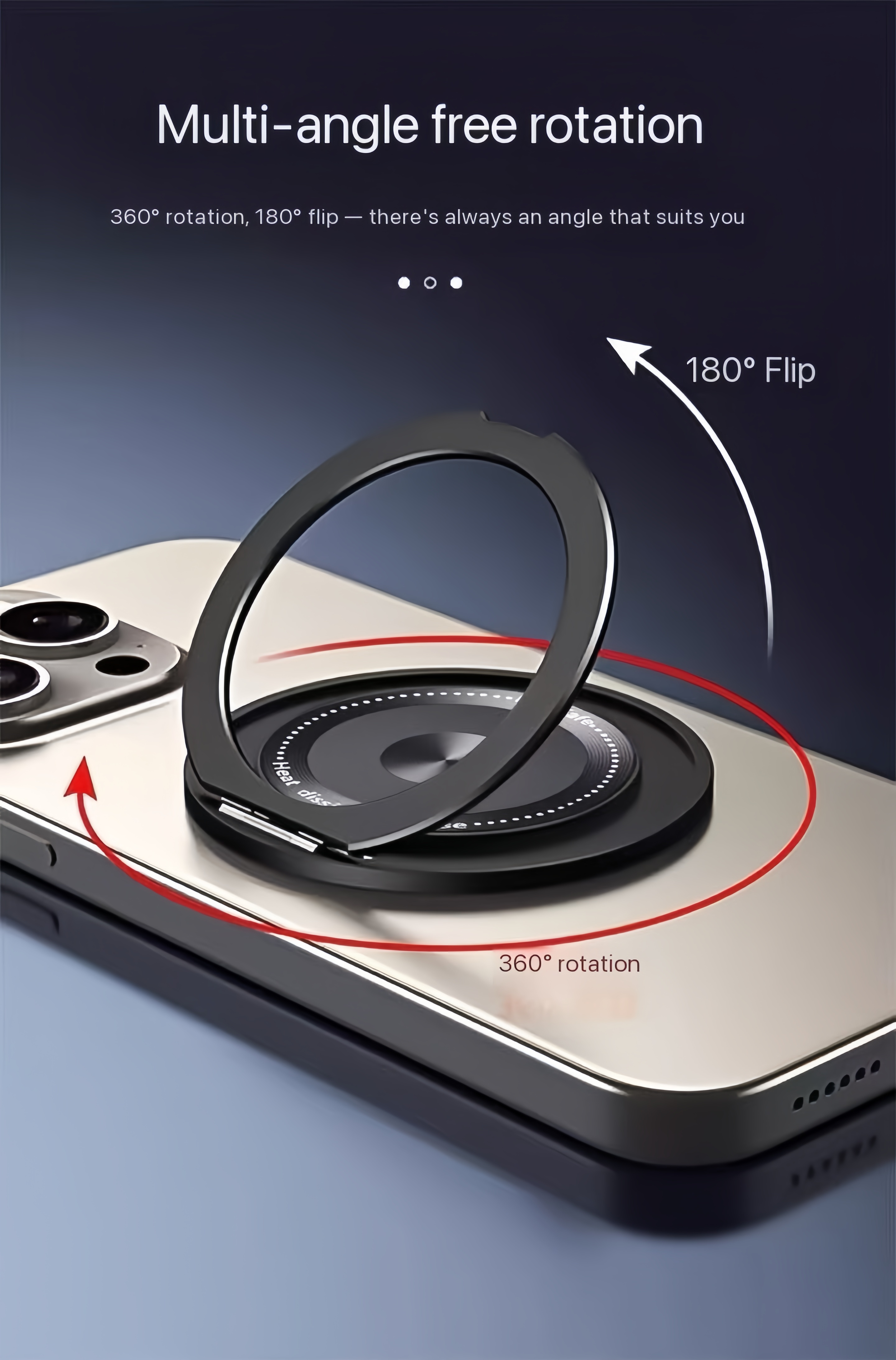 Magnetic Phone Ring Holder with Adhesive Grip and Rotating Stand