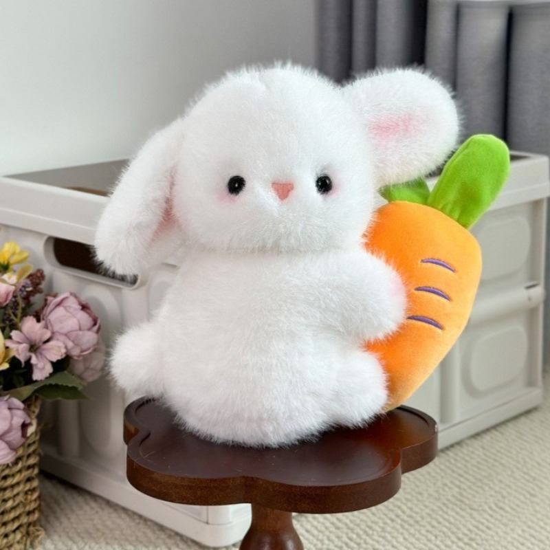 Cute Bunny Plush Toy with Carrot Fluffy Rabbit Sleeping Doll for Kids Room Decor & Gift