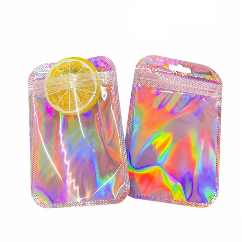 Iridescent Self-Sealing Bags – High-Performance Pink Laser Plastic Pouches & Resealable Zip Lock Packaging (10Pcs)