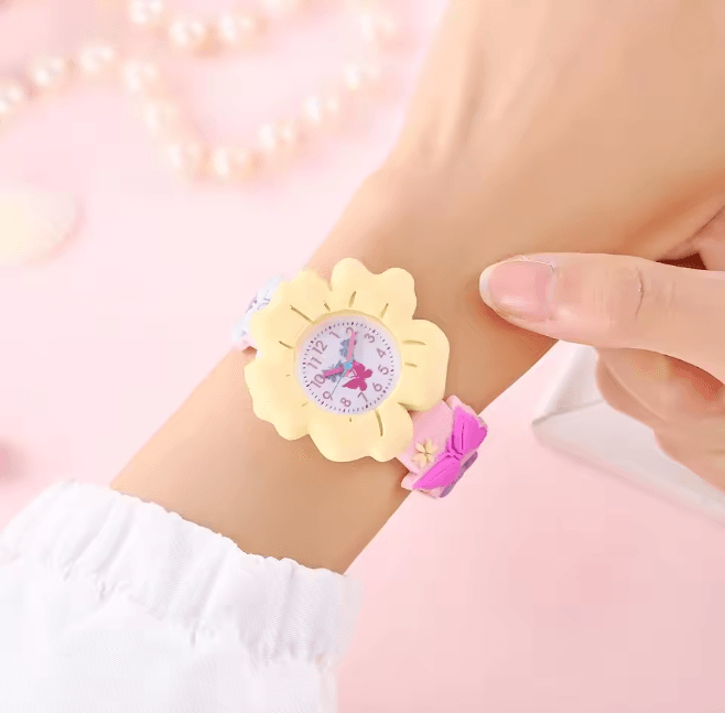 Kids Cartoon Learning Watch Flower Butterfly Soft Strap