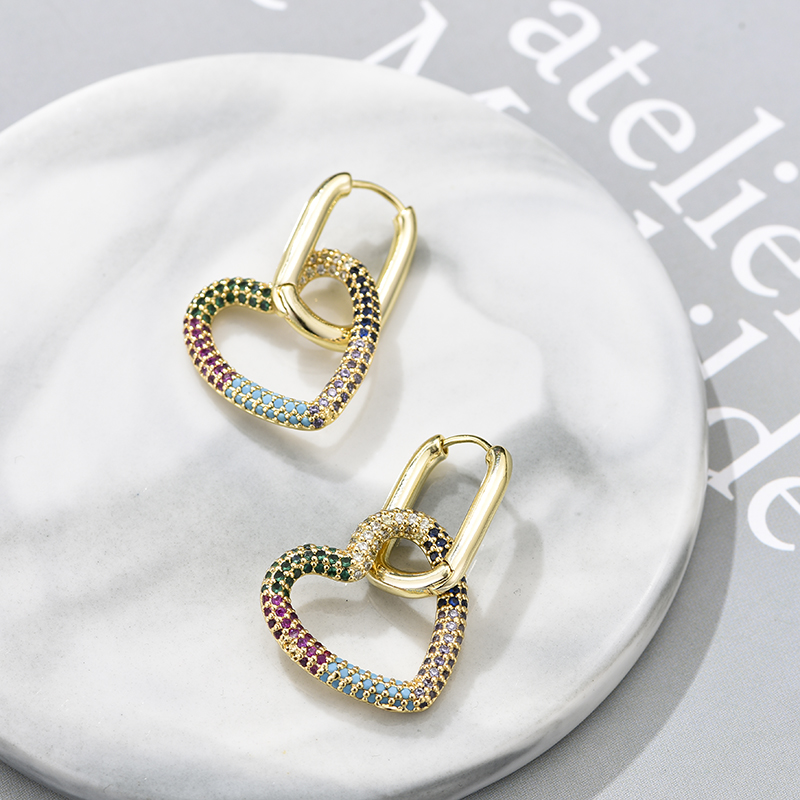 Elegant Heart Charm Hoop Earrings with Zircon Crystals