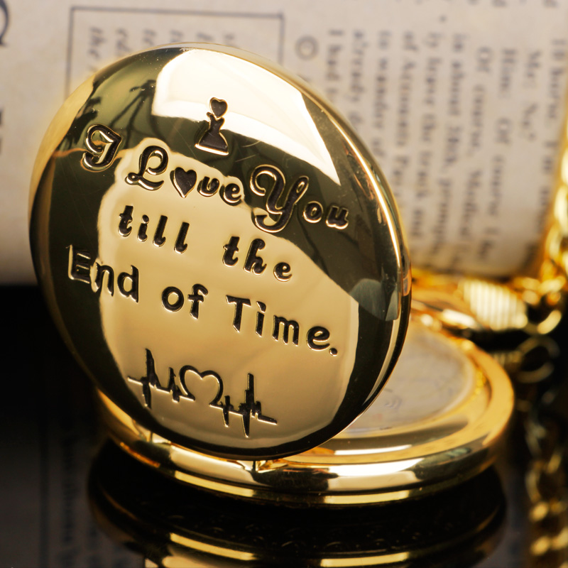 I Love You Couple Gift Watch Pendant, Luxury Golden Quartz Pocket Watch, High Quality Fashionable Christmas Gift
