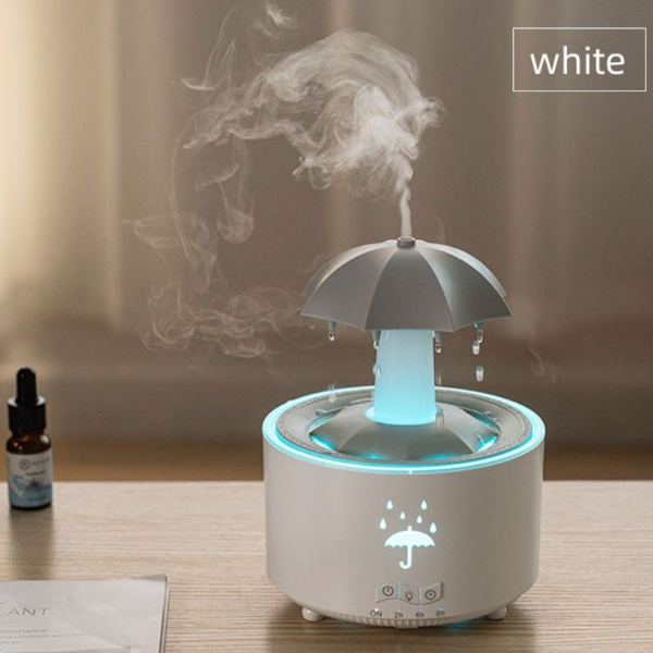 Rotating Umbrella Waterfall Humidifier, LED Aromatherapy Diffuser with Raindrop