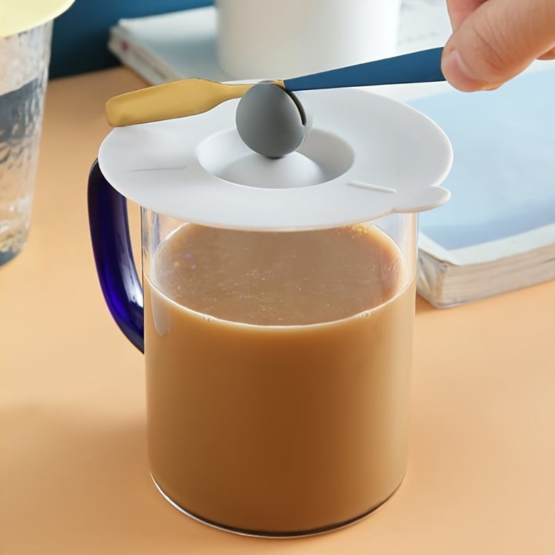 Round Heat-Resistant Lid Cover Non-toxic Silicone Universal Cup Lid with Spoon Holder