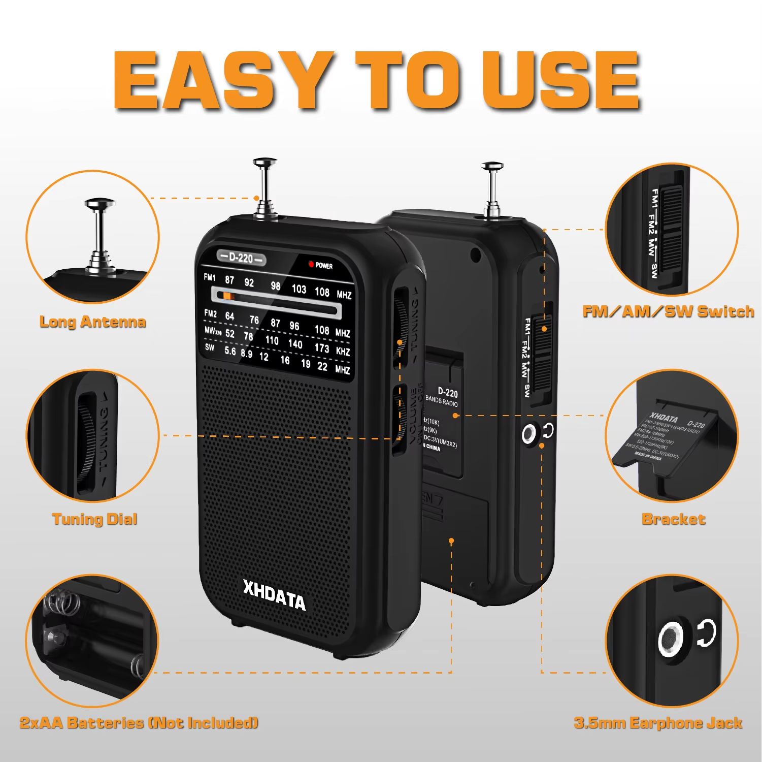 XHDATA D-220 Portable Retro Radio – Vintage FM/MW/SW 4-Band Pocket Radio with DSP High Sensitivity Receiver