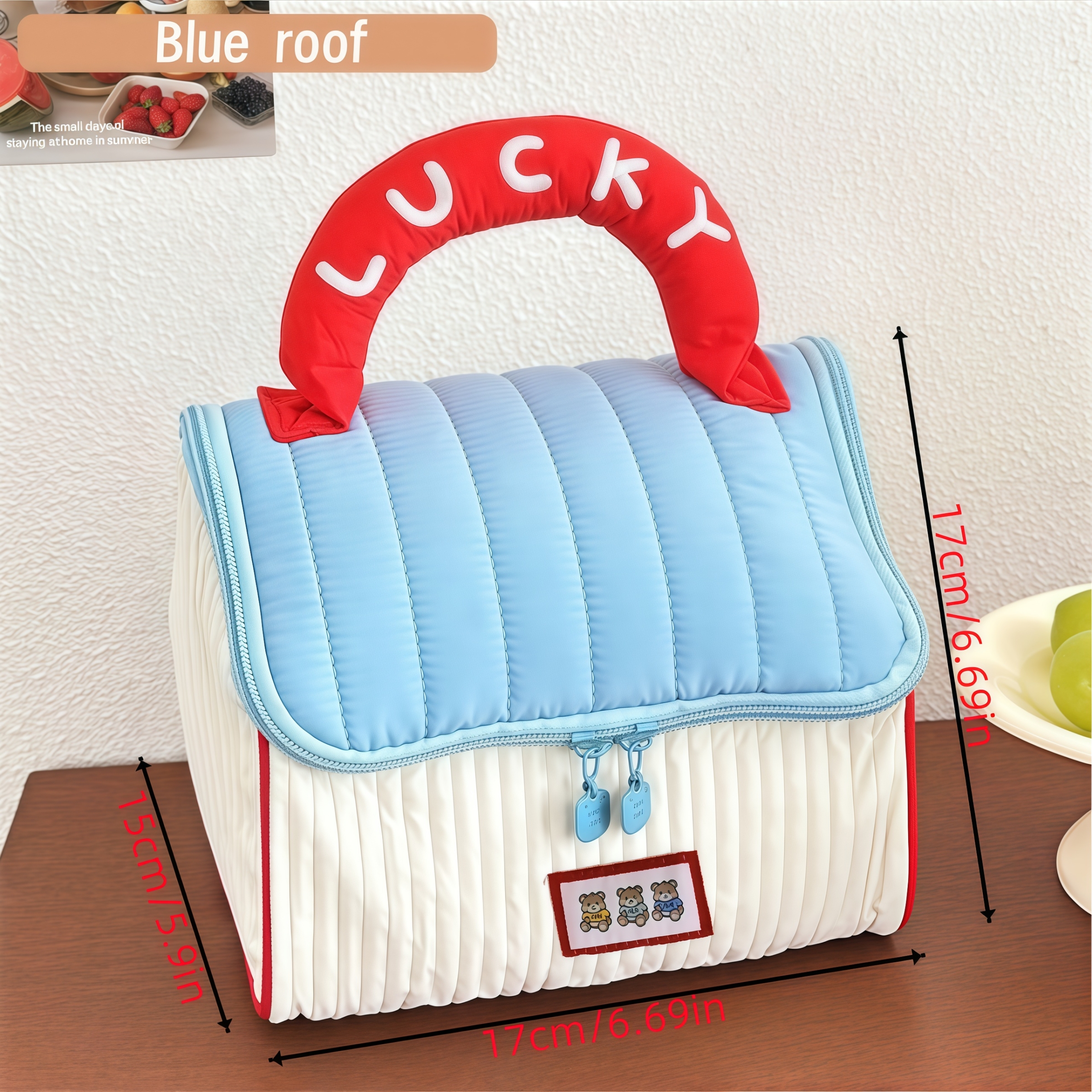Girls Large Capacity, Cute Hut Handbag, Cartoon Pattern, Portable Handheld, Travel Toiletry Bag, Cosmetic Organizer