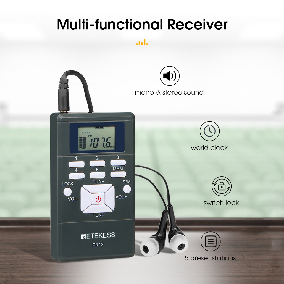 Mini FM Radio Receiver Portable Battery Powered Stereo for Hike, Jog, & Tour Guide