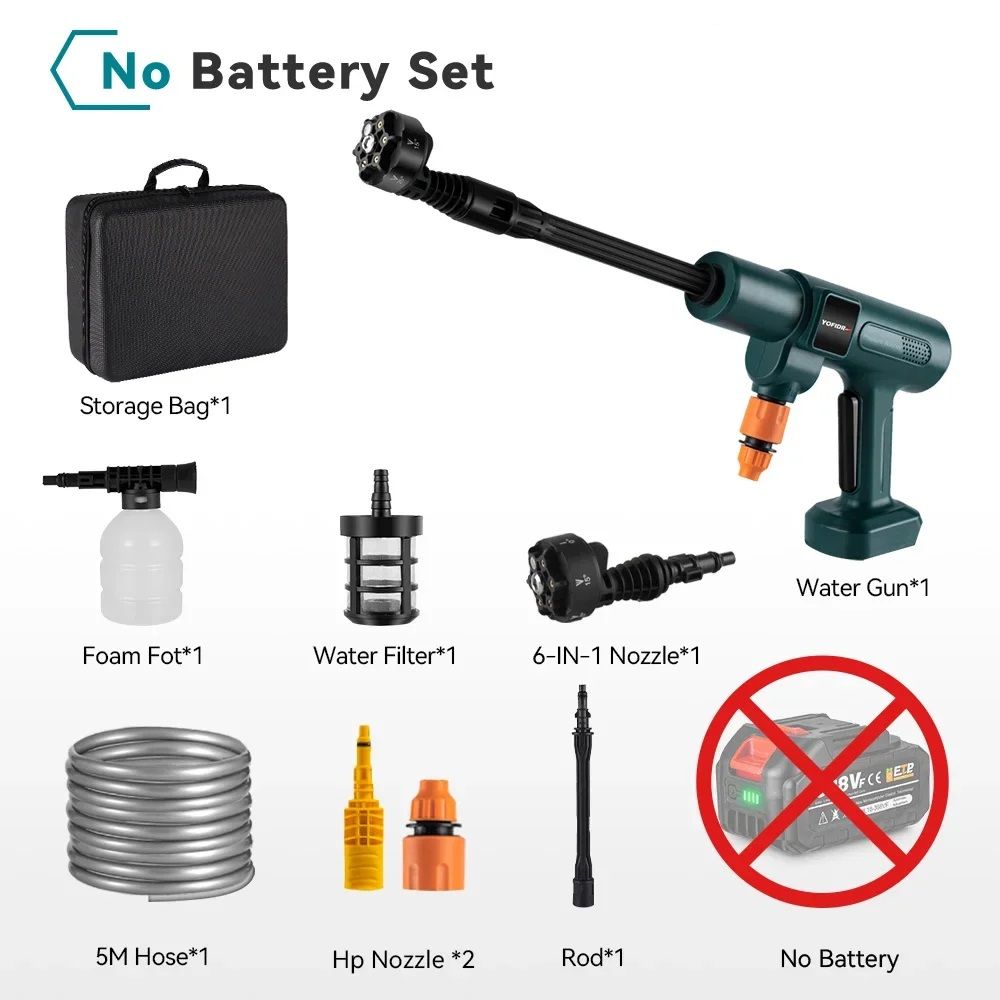 Cordless 200Bar High Pressure Washer, 6-in-1 Brushless Foam Generator for Household Cleaning & Garden Tool Use