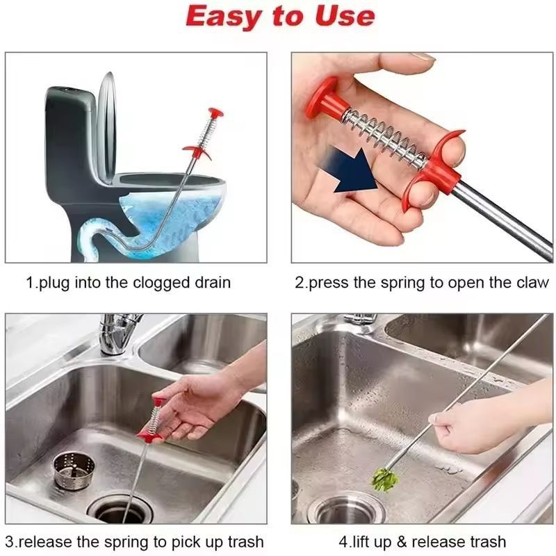 Flexible Drain Snake Tool – Easy-Flow Spring Hook Drain Cleaner
