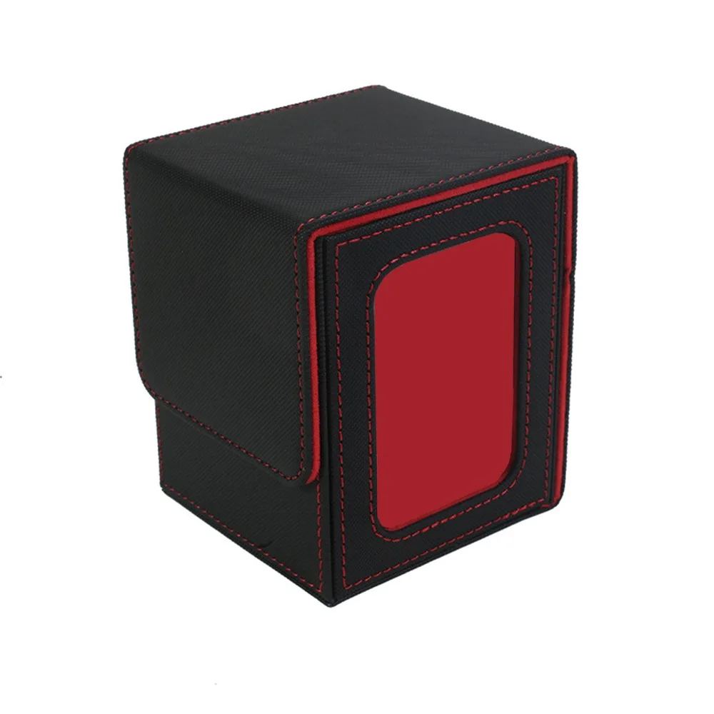 Premium PU Leather Trading Card Deck Box with Window Flannel Lined MTG Card Holder Case
