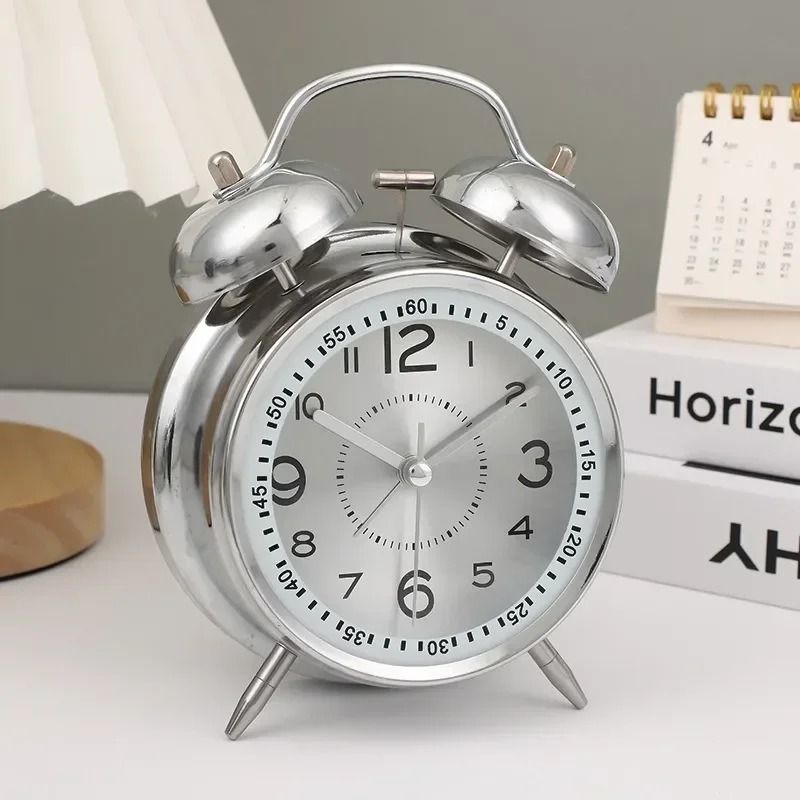 Retro Twin Bell Alarm Clock | Metal Night Light Table Clock | Professional Loud Bedside Executive Timepiece