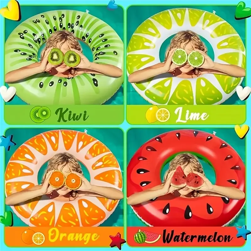 Inflatable Swimming Ring, Fruit Design Inner Ring with Anti-Leakage Valve, Thick PVC Material