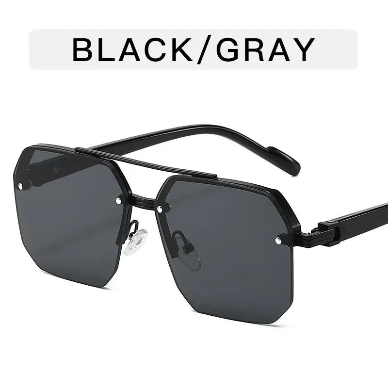 Mens Metal Square Half Frame Sunglasses Rice Nail Accent