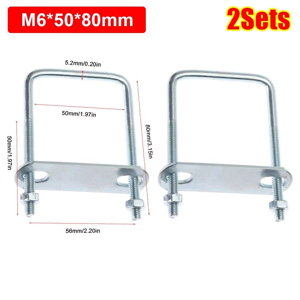 2 Sets M6 Iron Square U-Bolt Right-Angle Screw Clamp with Baffle