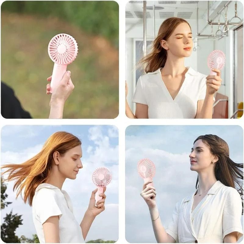 Rechargeable USB Handheld Fan with Phone Holder