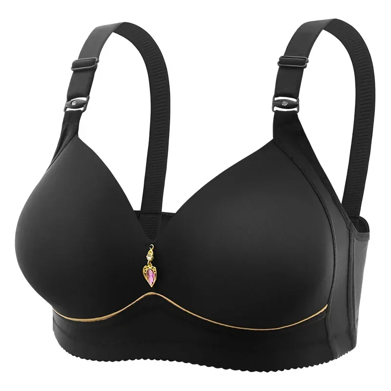 Mom Brassiere Without Steel Ring, Breathable Gathered Ladies Underwear, Non-magnetic Thin Cup, Glossy Obese Female Bra