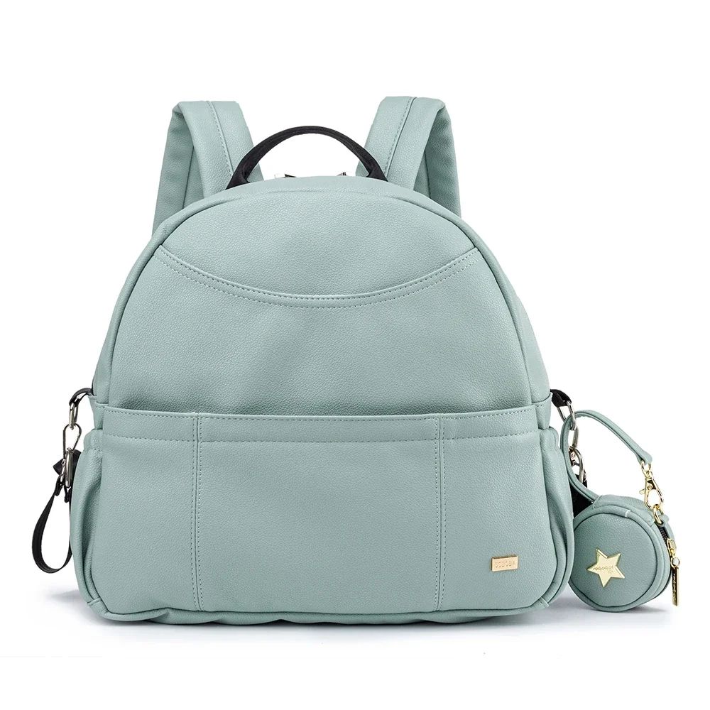 Modern Black PU Diaper Backpack Large Capacity Waterproof Baby Bag