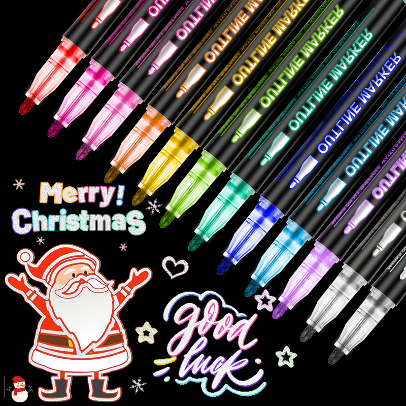 DIY Graffiti Outline Marker Pen, Double Line Art Pen, Highlighter for Scrapbook, Poster, and Card Designs