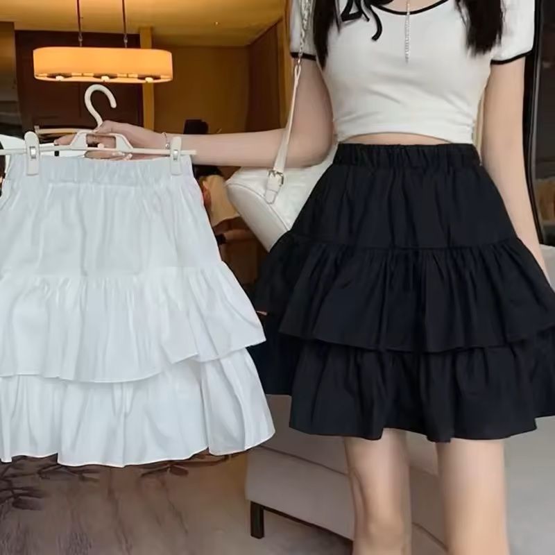 Pleated Ruffle A-Line Skirt – White Tiered Summer Mini Skirt for Women