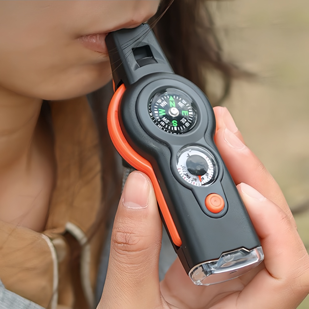 Emergency Survival Whistle with Compass Thermometer Carabiner Keychain