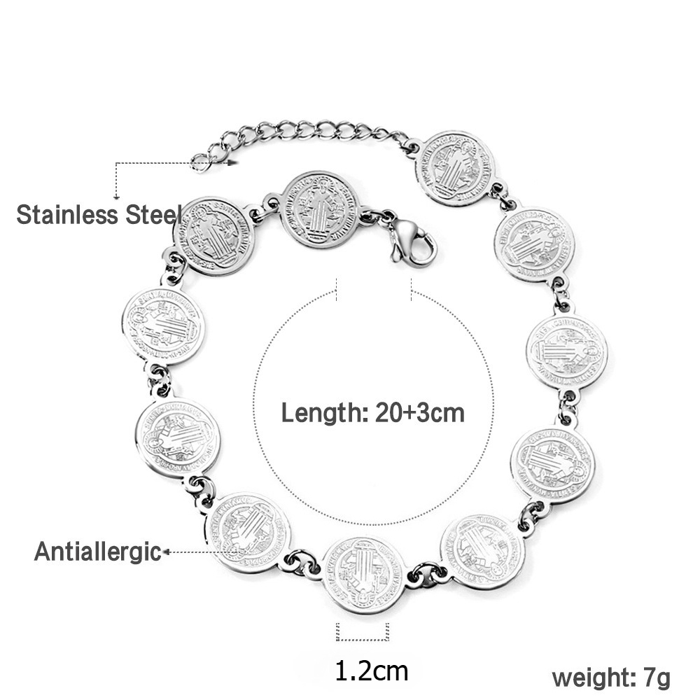 Saint Benedict Bracelet Spiritual Protection Stainless Steel Faith Amulet Jewelry