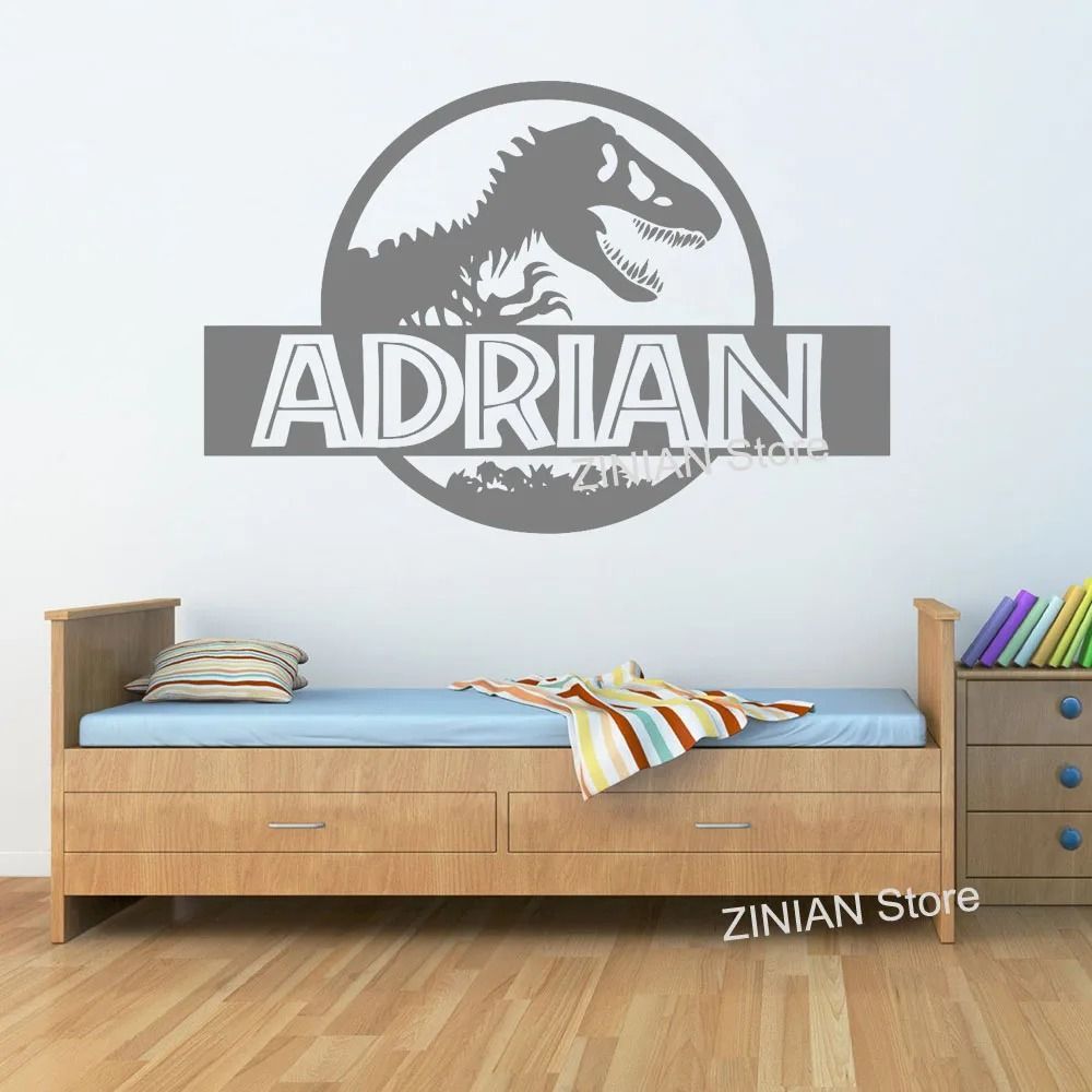 Custom Jurassic Park Wall Decal | Personalized Dinosaur T-Rex Name Sticker | Bespoke Kids Room Decor G577