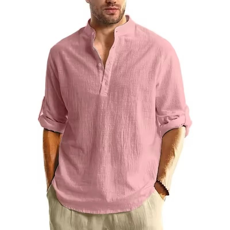 Long Sleeve Cotton Henley Shirt Lightweight Breathable Button Polo Top