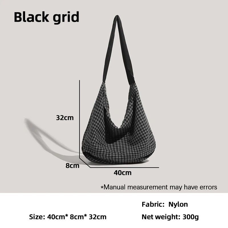 Commuting Large-Capacity Canvas and Checkered Nylon Tote Bag