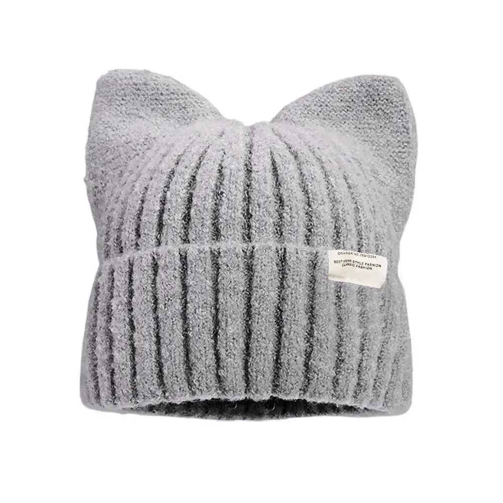 Cute Cat Ears Beanie – Autumn & Winter Warm Knitted Pullover Hat