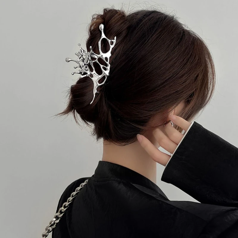 Geometric Claw Clips Women Large Metal Silver Color Fashion Shark Hair Clips Grab Clamps Girls Hair Accessories