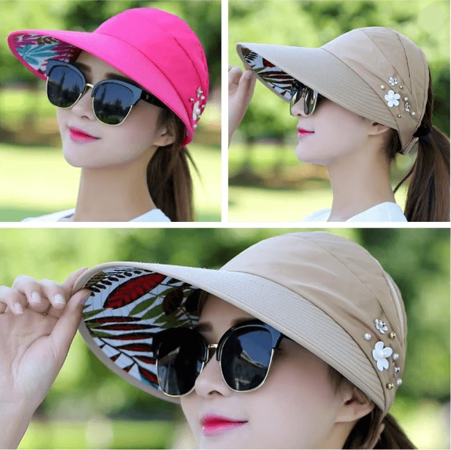 Womens Wide Brim Foldable Sun Hat UV Protection Beach Visor Cap