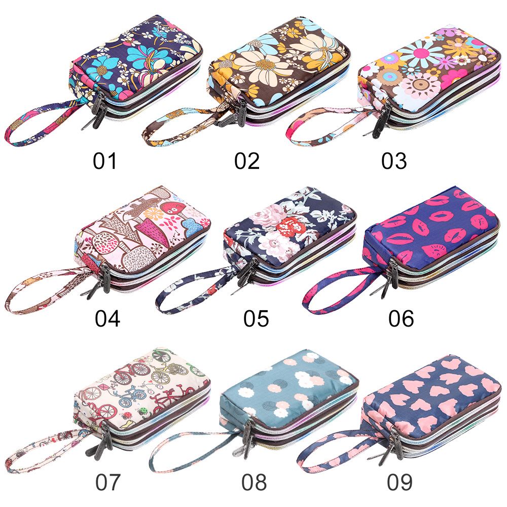 Women Handbag Print Canvas Wristlet Bag, Three Layer Long Wallet, Large Capacity Coin Purse, Waterproof