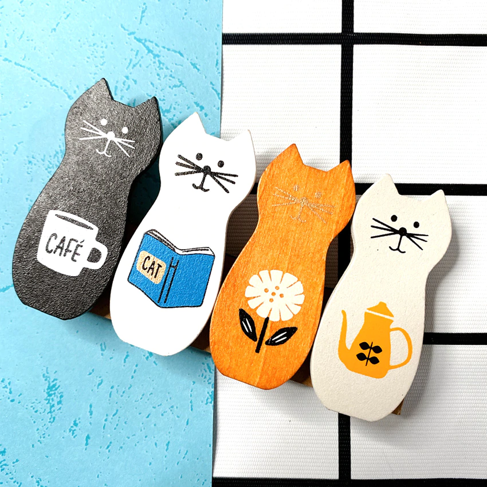 New Lovely Cat Wooden Bag Clips