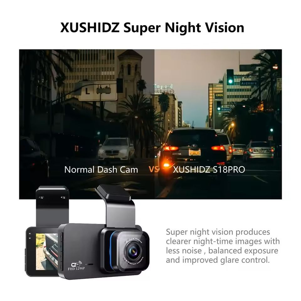 2K WiFi Dash Cam Dual Channel DVR with Night Vision and Parking Monitor